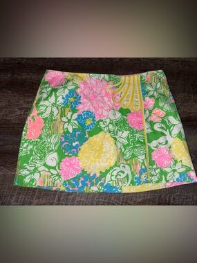 Lilly Pulitzer Green Floral Mini Skort with Pink, Yellow & Blue